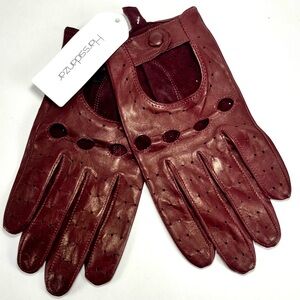Harssidanzar Leather Driving Gloves Womens Size M Reddish Brown Lambskin Unline